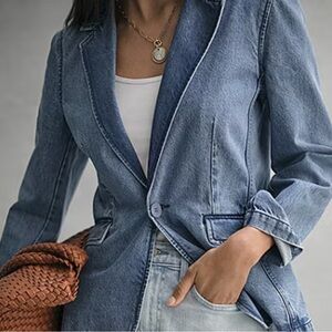 a.n.a Women's Blue Denim Blazer Size L